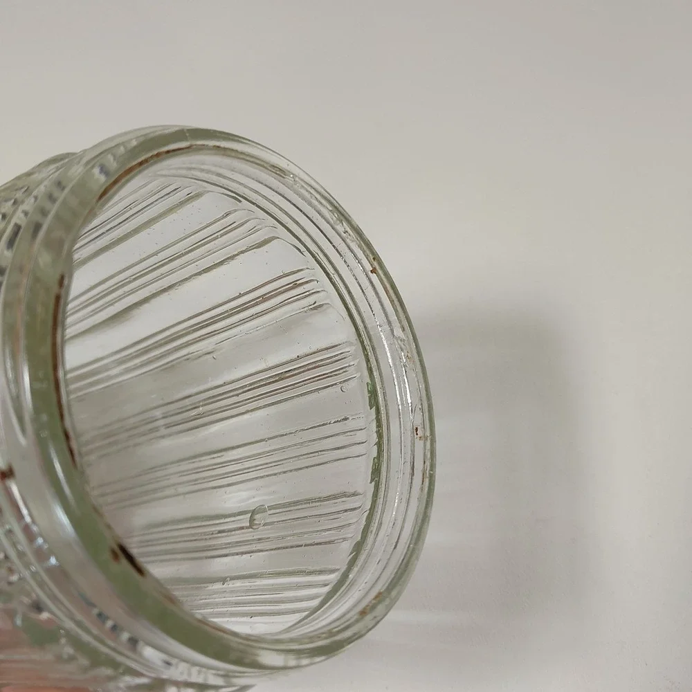 Antique HOOSIER STYLE CABINET Clear‎ Glass Tea Jar Canister Ribbed Lid 5